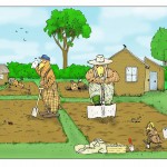 cartoon of birds digging their gardens