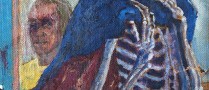 colour painting of skeleton that lived in Max's flat