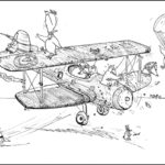 The Burdz flying in the big red plane