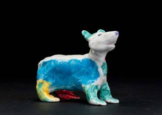 Pottery Bear 06 one of a large set of glazed ceramic bear sculptures in very vivid and unusual colours. Very unusual creation by Max Bullock