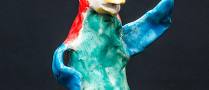 Pointy Pat is a glazed ceramic sculpture in very vivid colours. Very unusual creation by Max Bullock after his stroke.