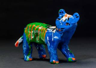 Bluey is a glazed ceramic sculpture in very vivid and unusual colours. Very unusual creation by Max Bullock after his stroke.