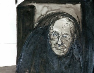Hunched man in black - 9537