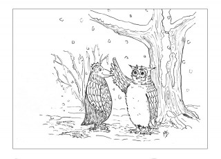HIgginz Meets Owl 1241 Higginz Meets Owl in the Gnarltree Forest which full of strange and dangerous beasts. This image appears in Max's Storybook called "The Burdz of Burdle"