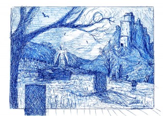 Castle Graveyard in Moonlight - 2140