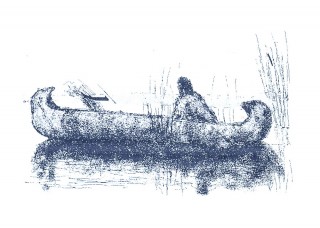 The Canoe is an early computer generated image using his mouse and pen pad. Max used an early version of Microsoft Windows Paint