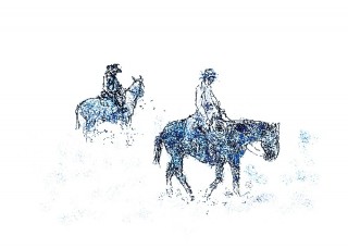 Two Cowboys is an early computer generated image using his mouse and pen pad. Max used an early version of Microsoft Windows Paint