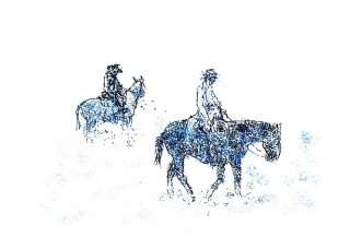 Two Cowboys - 2907 Two Cowboys is an early computer generated image using his mouse and pen pad. Max used an early version of Microsoft Windows Paint