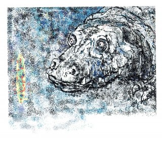 Entranced Reptile - 2914 Entranced Reptile is an early computer generated image using his mouse and pen pad. He used an early version of Microsoft Windows Paint