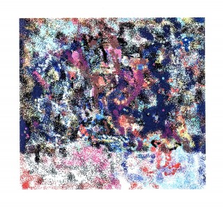 Sprayscape - 2918 Sprayscape is an early computer generated image using his mouse and pen pad. He used an early version of Microsoft Windows Paint