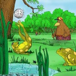 cartoon of a frog juggling a golf ball
