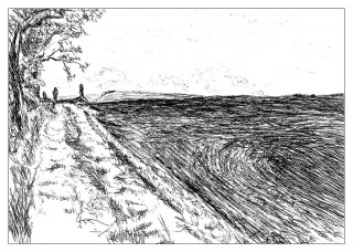 East Coast Landscape is a pencil sketch by Max whist on a short holiday with his wife Maggie in Northumberland.