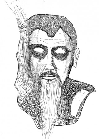 black and white sketch of Chinese looking man