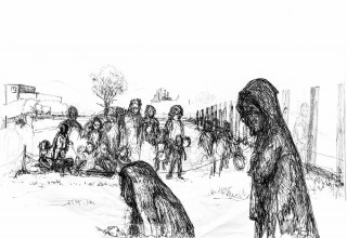 Horse & Bamboo Street Theatre - 4409 black and white pen sketch