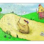 Colour Cartoon of the Birds playing golf