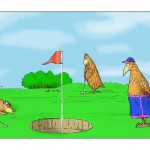 Difficult Putt 3140 is a Colour Cartoon of the Birds playing golf