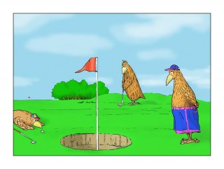 Difficult Putt 3140 is a Colour Cartoon of the Birds playing golf