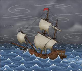 The Sea Burd in a Storm is shown in Chapter 13 of "The Burdz of Burdle". Written and illustrated by Max Bullock.